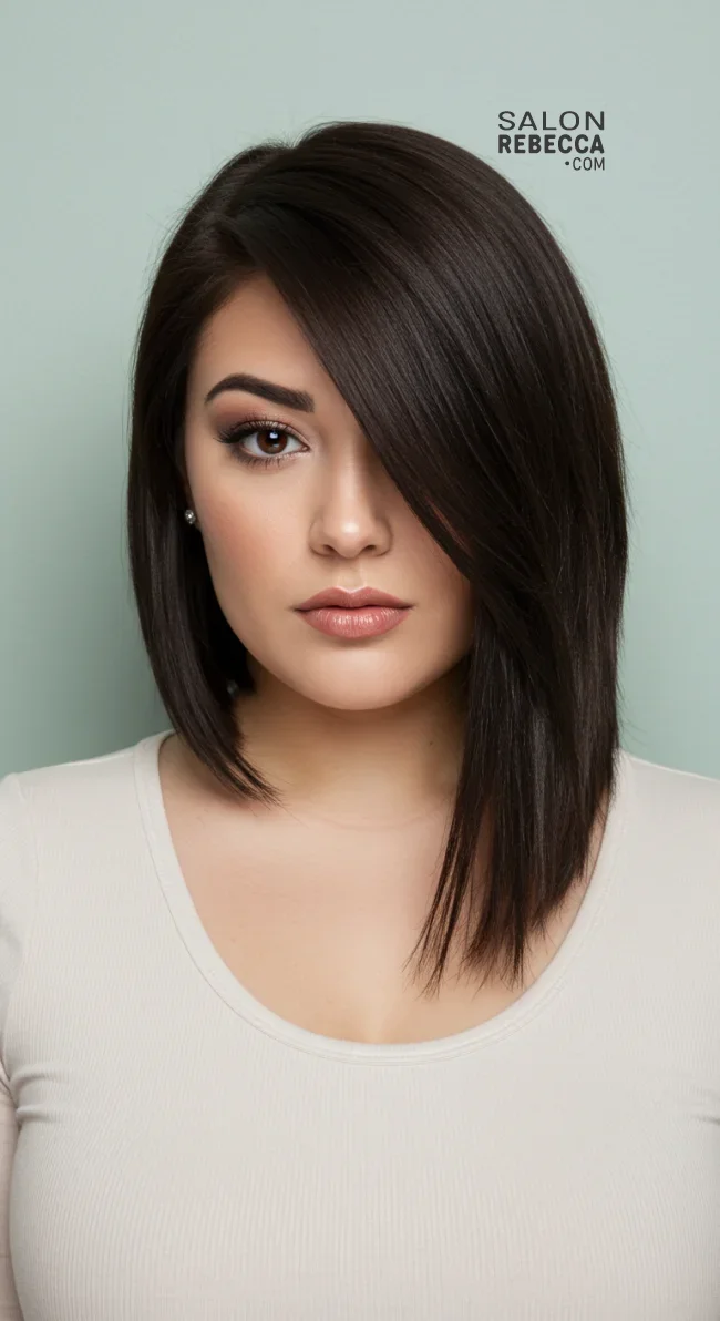 7. Asymmetrical Lob | Flattering Haircuts For Chubby Faces And Thick Hair