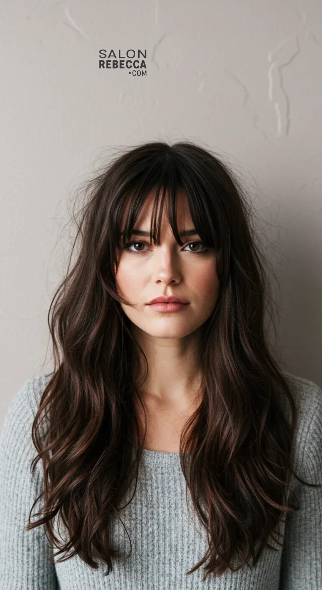 5. Wispy Bangs with Long Hair | Flattering Haircuts For Chubby Faces And Thick Hair