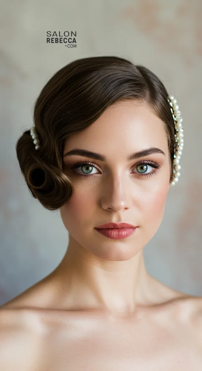7. Vintage-Inspired Rolled Updo with Pearls | Elegant Wedding Updo Hairstyles Featuring Pearl Hairpins