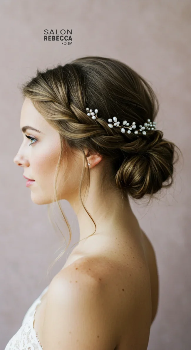 5. Messy French Twist with Pearl Details | Elegant Wedding Updo Hairstyles Featuring Pearl Hairpins