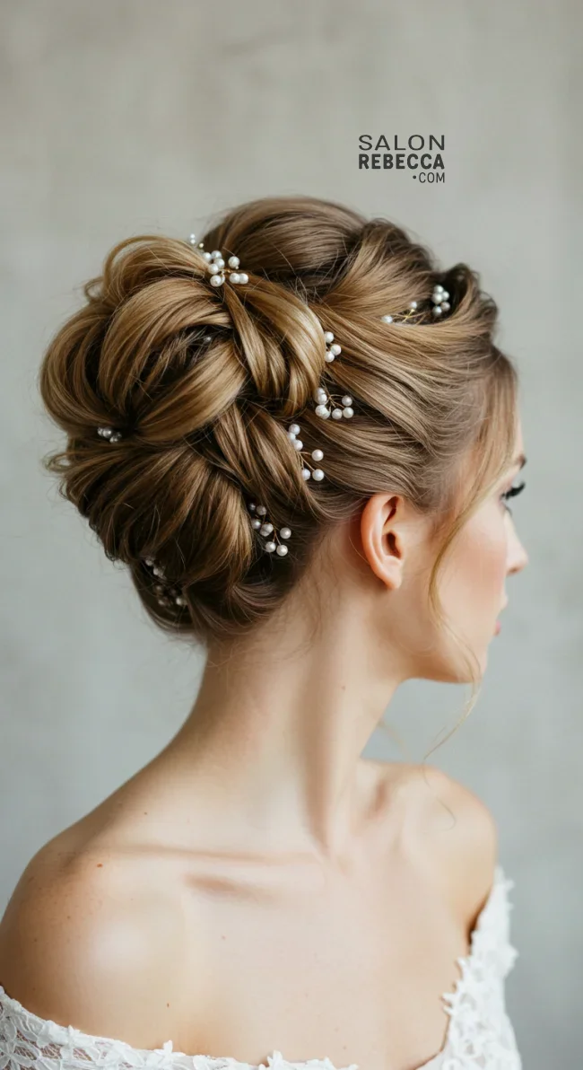 2. Romantic Loose Bun with Scattered Pearls | Elegant Wedding Updo Hairstyles Featuring Pearl Hairpins