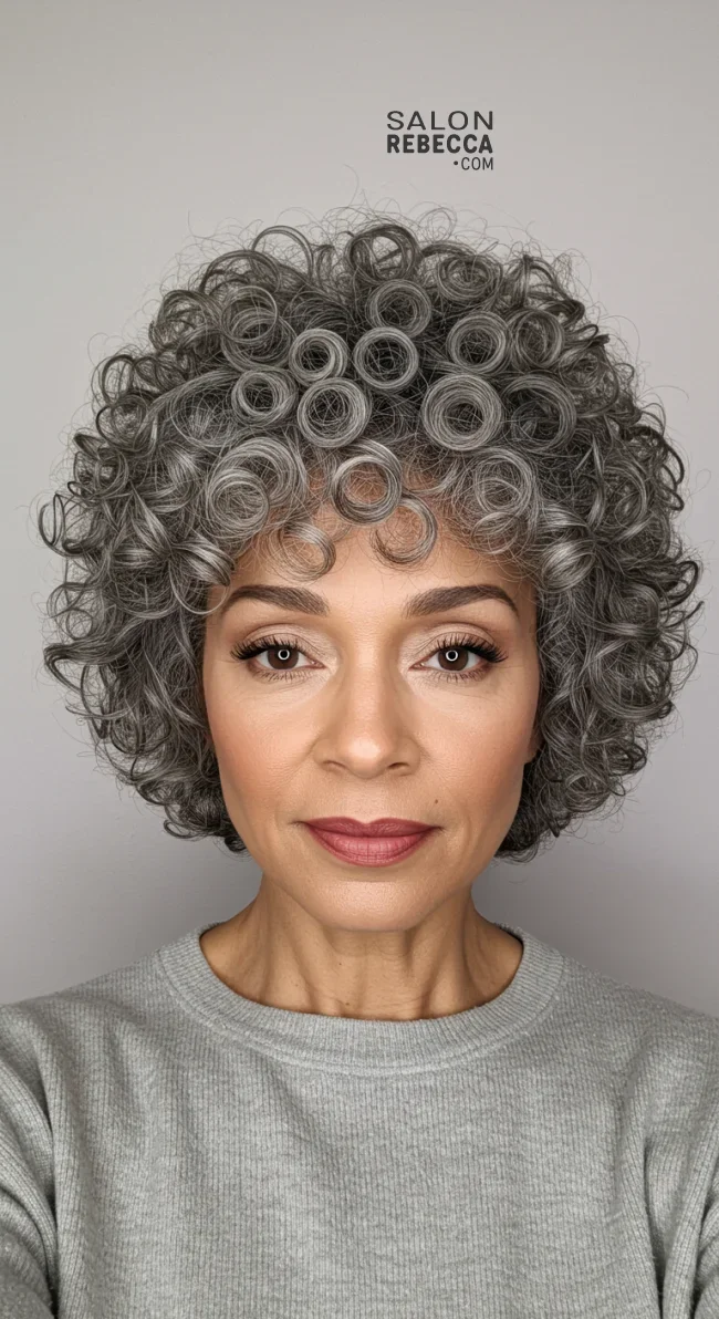 3. Voluminous Curly Crop | What Hairstyles Are Good For Women Over 60 With Thinning Hair?