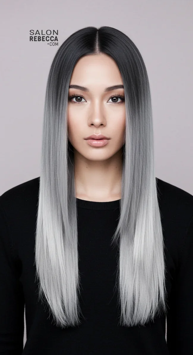 11. Dark Silver Ombre | Reverse Balayage For Grey Hair: Embracing Natural Beauty