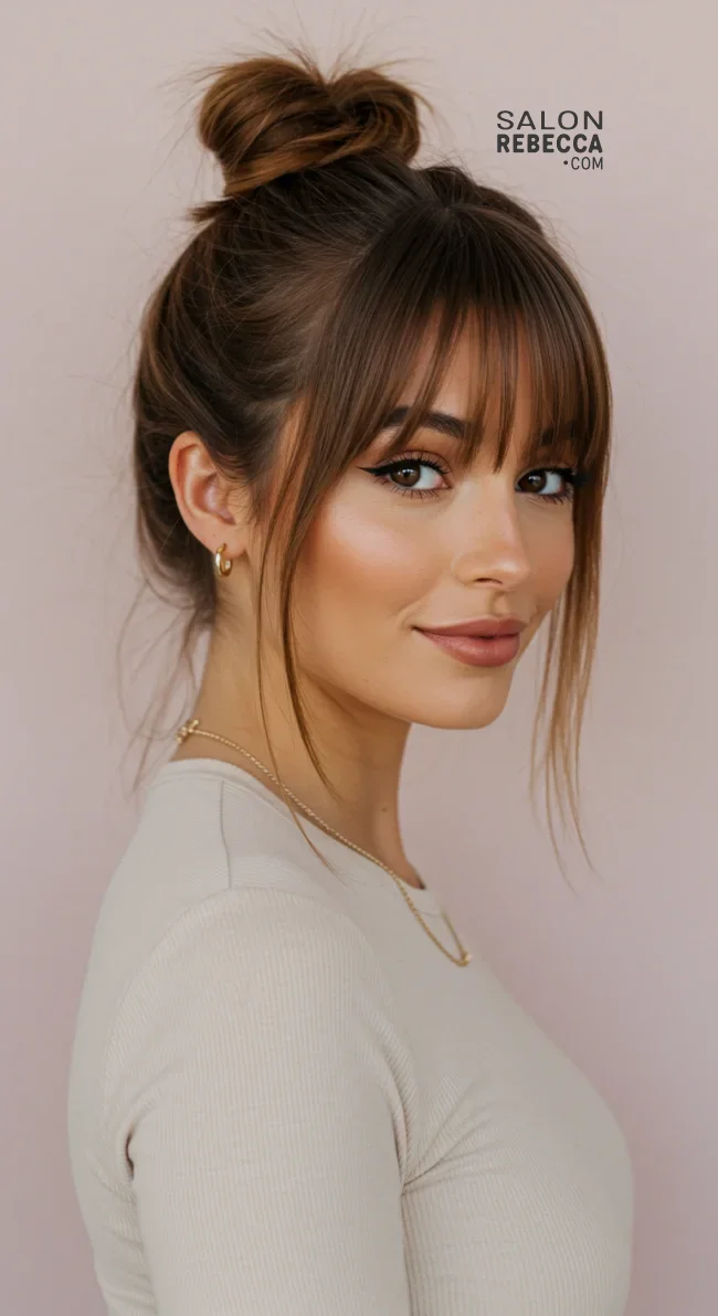 6. Bun with Bangs | Simple Bun Hairstyles: Effortless Elegance For Every Occasion