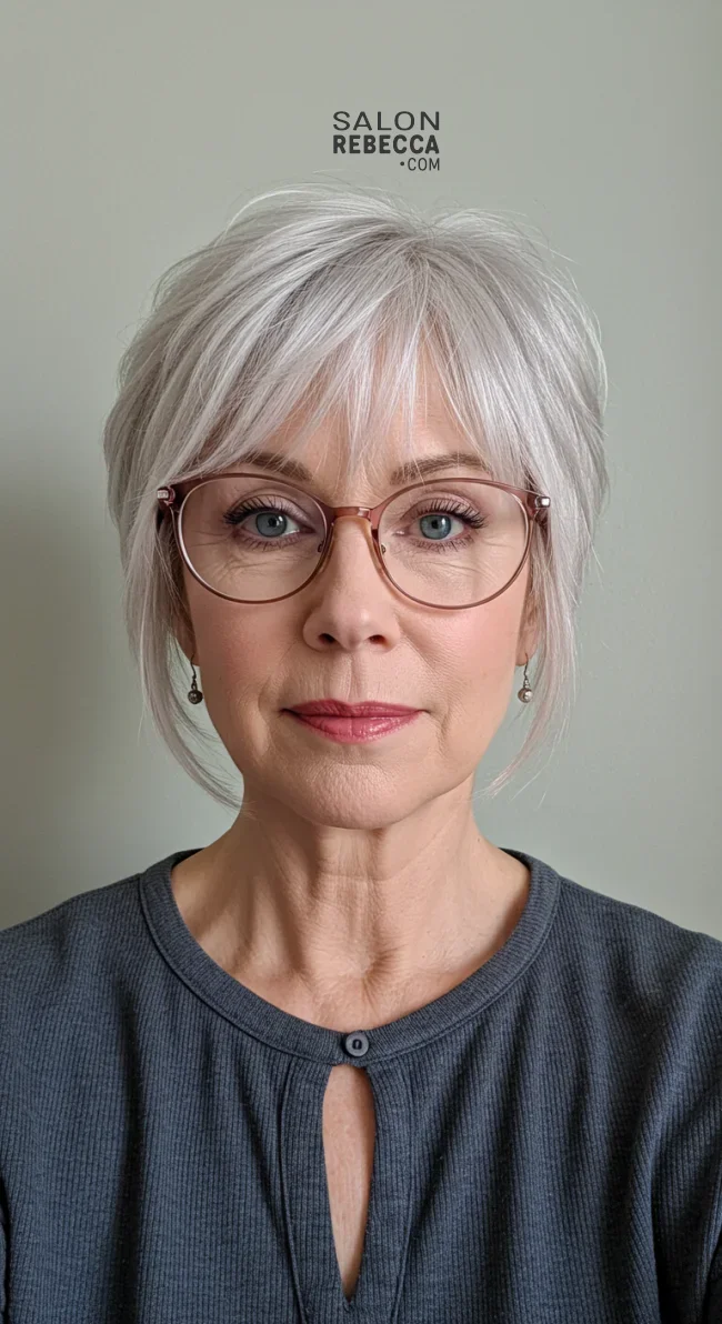 9. Layered Pixie with Long Bangs | Short Hairstyles For Women Over 60 With Fine Hair And Glasses