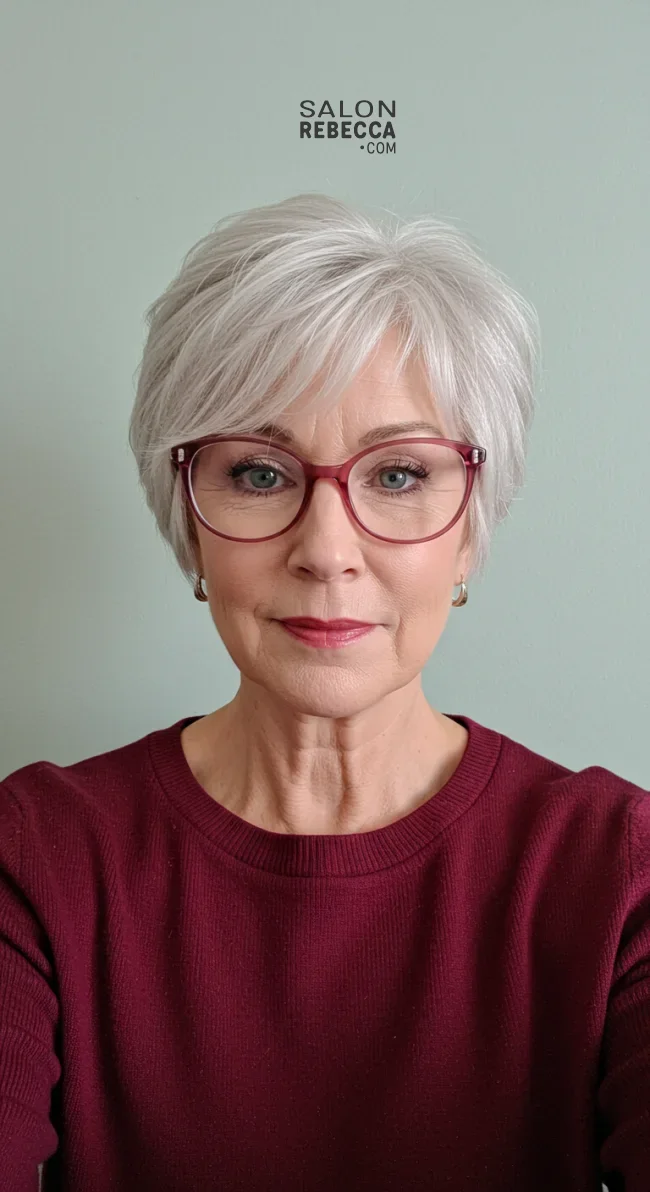 15. Layered Short Cut with Side Part | Short Hairstyles For Women Over 60 With Fine Hair And Glasses