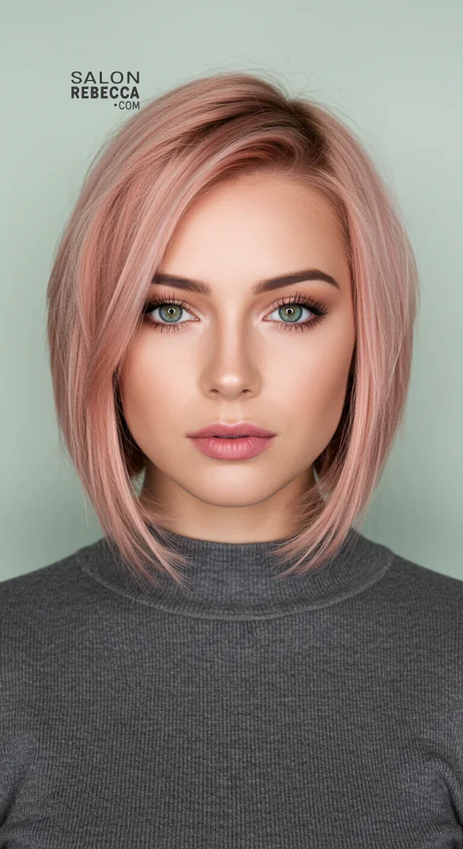 8. Soft Rose Gold Bob | Perfect Hair Colors For Blue Or Green Eyes