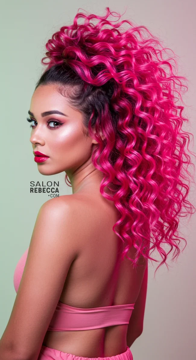 13. Curly Ponytail with a Twist | Pretty In Pink: Curly Hairstyles To Rock Your Pink Hair!