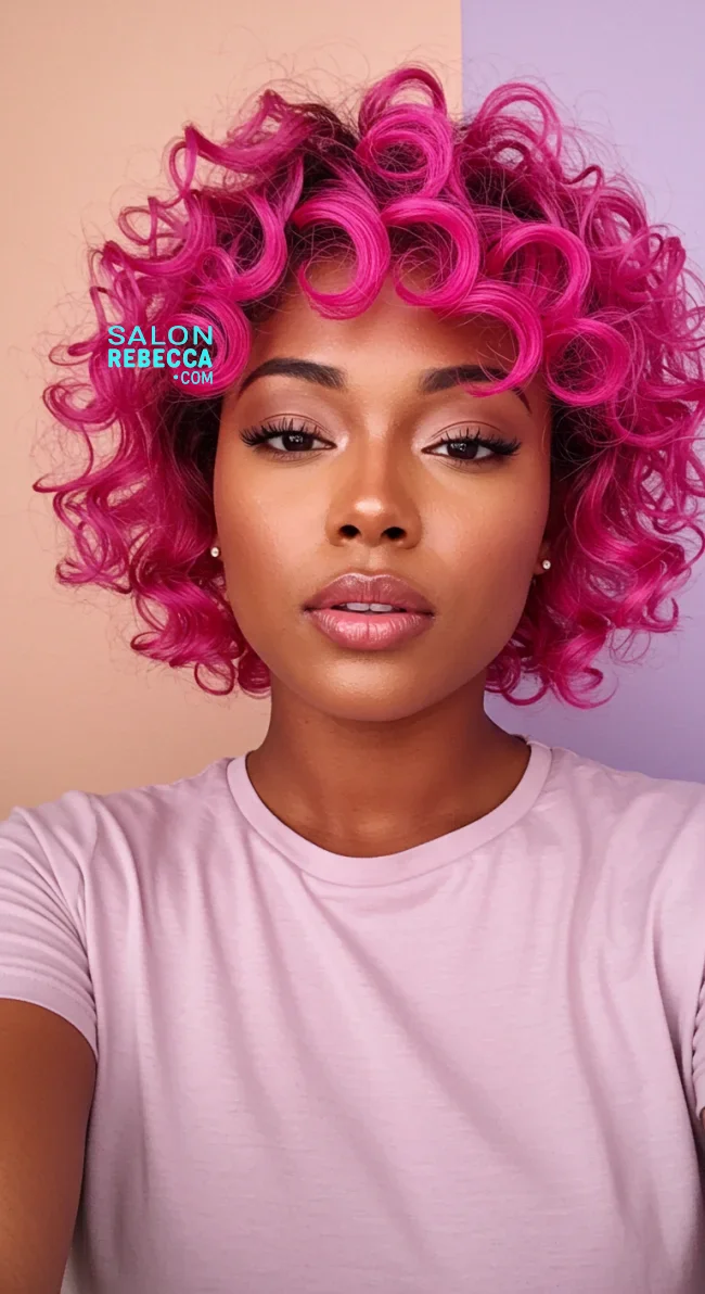 4. Chic Half-Up Curly Bob | Pretty In Pink: Curly Hairstyles To Rock Your Pink Hair!