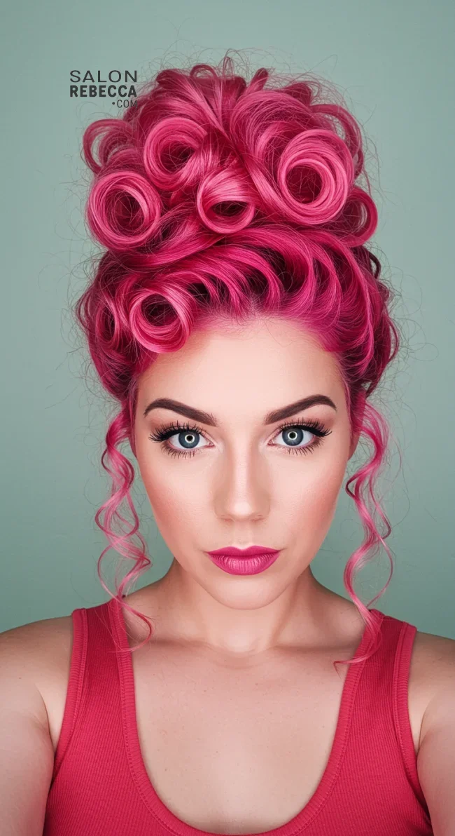 3. Elegant Curly Updo | Pretty In Pink: Curly Hairstyles To Rock Your Pink Hair!