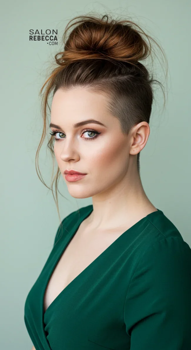 12. Messy Bun with Shaved Sides | Explore Long Hair With Shaved Sides Hairstyles