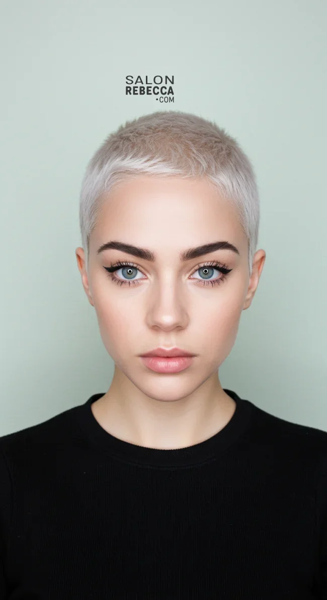 12. Bleached Buzz Cut with Dark Brows | Bold And Beautiful: Embracing The Trend With A Buzz Cut For Women