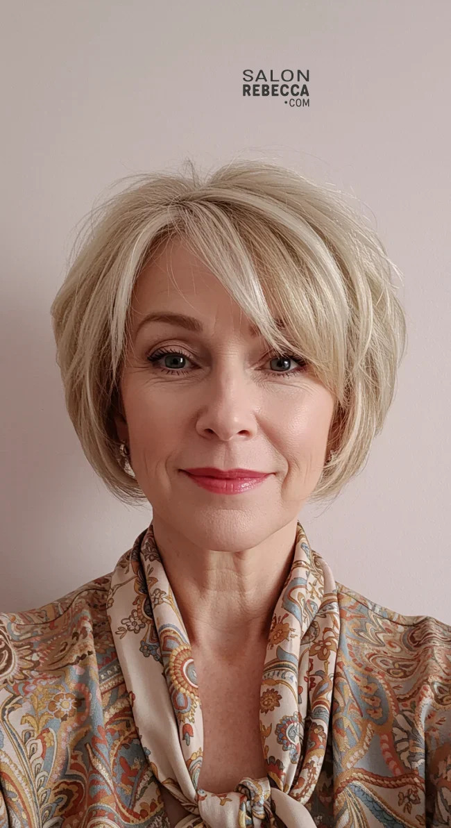 2. Chin-Length Layered Bob | Layered Bob Hairstyles For Women Over 50 With Fine Hair