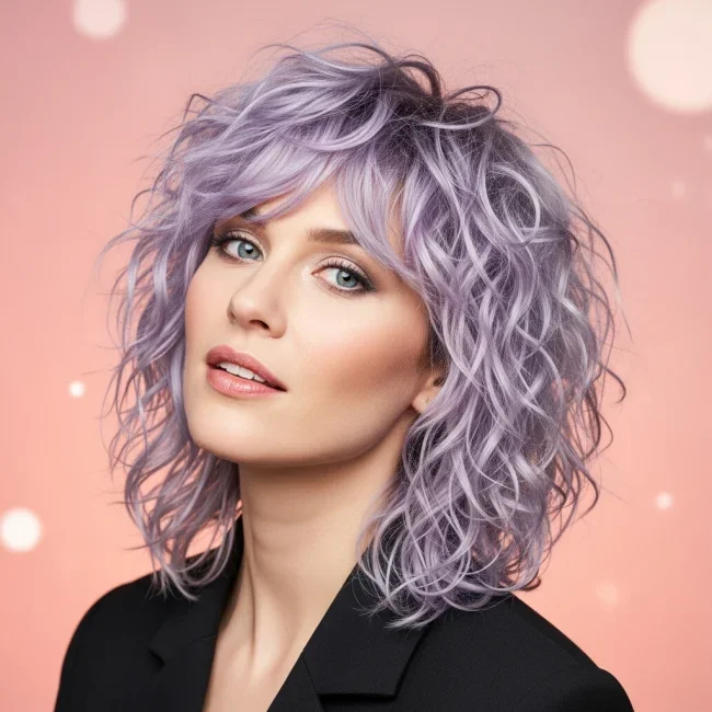8. Soft Pastel Lavender Shag | Curly Shag 101: 10 Best Haircuts To Embrace Your Texture