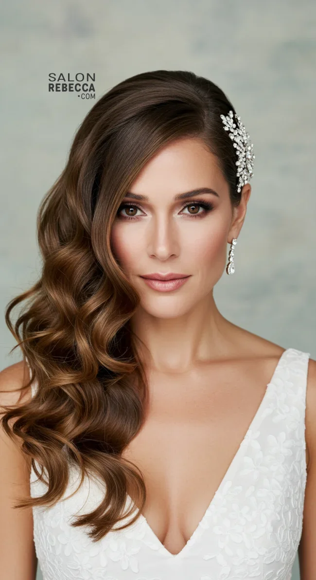 15. Side-Swept Curls With Sparkling Accessories | 15 Gorgeous Mother Of The Bride Hairstyles For A Special Day