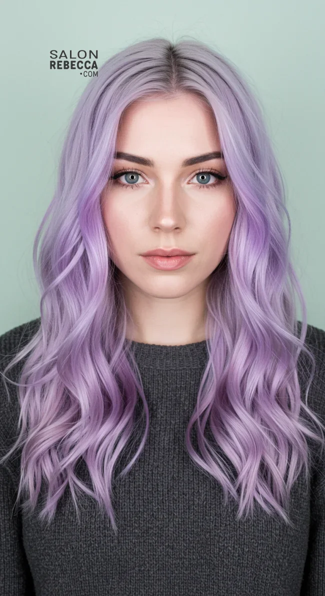 7. Lavender-Tinted Gray Balayage | Balayage Transition To Grey Hair - Gray Hair Balayage