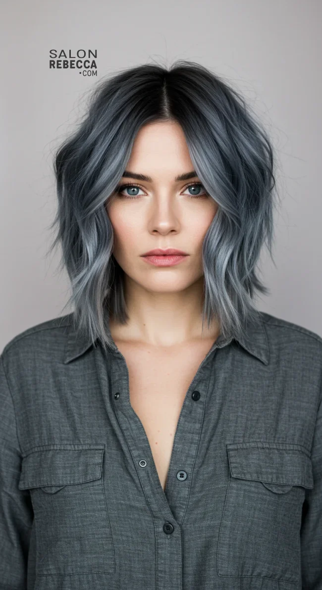 9. Dark Steel Balayage | Balayage Transition To Grey Hair - Gray Hair Balayage