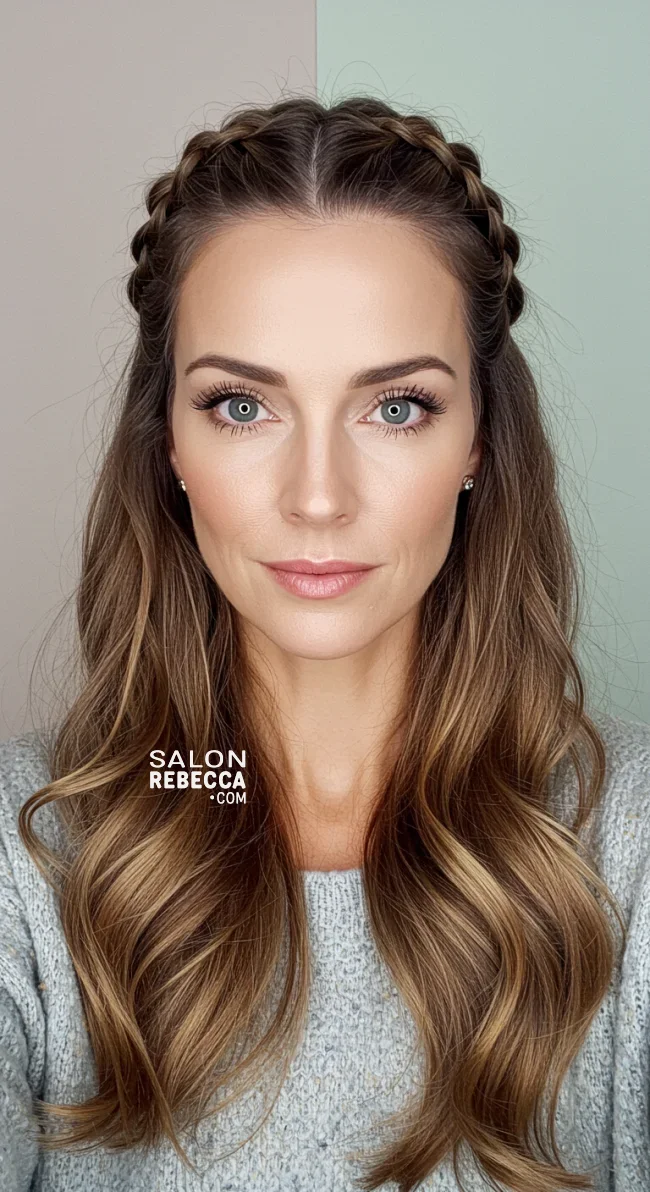 15. Braided Crown with Loose Waves | Chic Long Hairstyles For Women Over 40