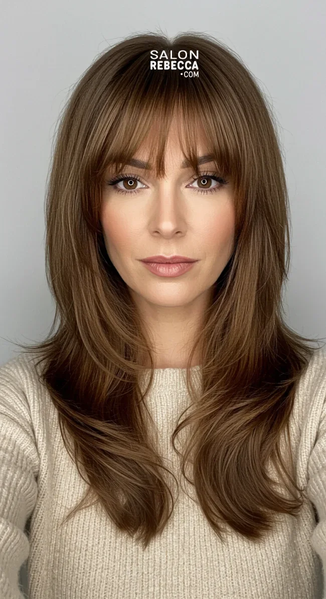 7. Long Curtain Bangs with Layers | Chic Long Hairstyles For Women Over 40