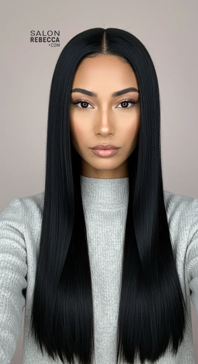 5. Sleek Straight Hair with Middle Part | Chic Long Hairstyles For Women Over 40