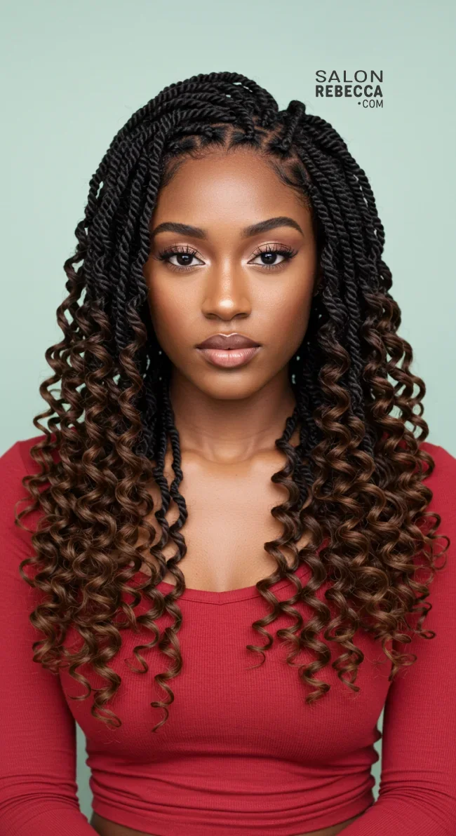 7. Flat Twists with Curly Ends | 10 Creative Twist Hairstyles For A Bold And Beautiful Look