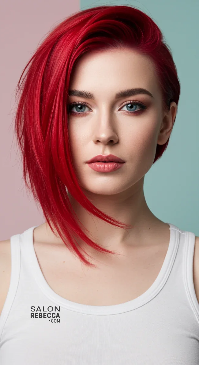 15. Modern Red Asymmetrical Cut | Radiant Red Locks: Embracing The Beauty Of Natural