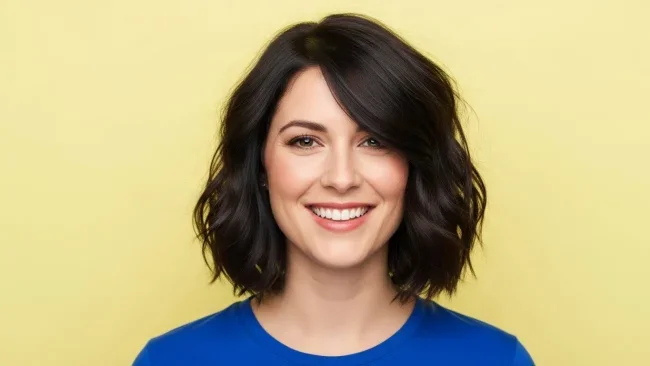 4. Textured Lob with a Deep Side Part | Flattering Haircuts For Chubby Faces And Thick Hair
