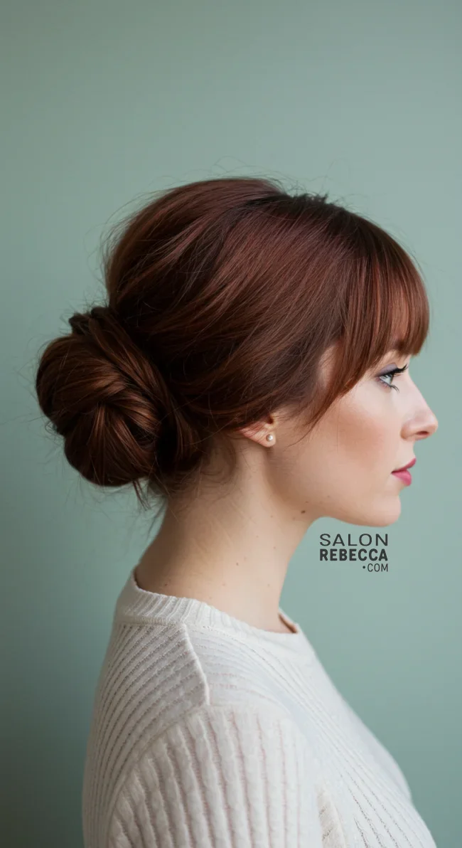 13. Twisted Low Bun with Wispy Bangs | Winter Hairstyles: Embrace The Season With Chic And Cozy Looks