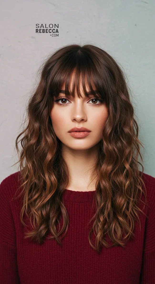 6. Curtain Bangs with Wavy Hair | 8 Classic Grunge Hairstyles That Are Most Popular