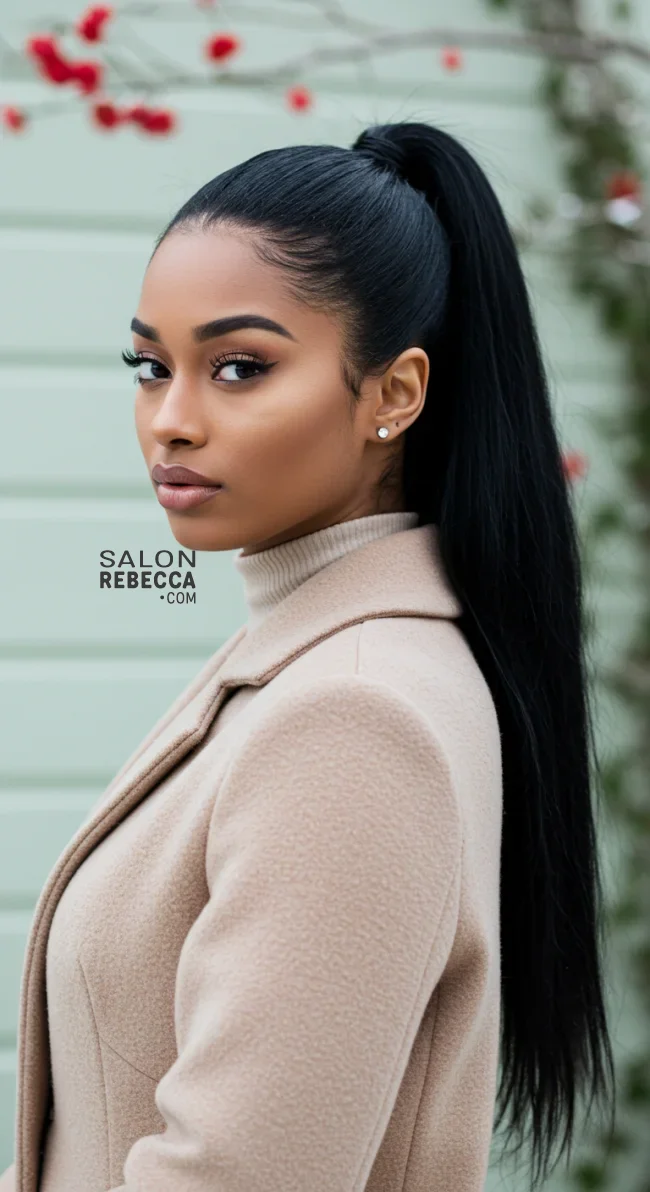 4. Sleek High Ponytail | 10 Unique Winter Hairstyles – Best Winter Trends