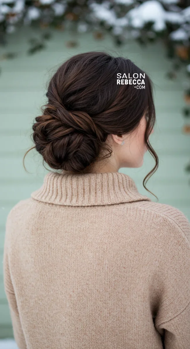 3. Messy Low Bun with Face-Framing Strands | 10 Unique Winter Hairstyles – Best Winter Trends