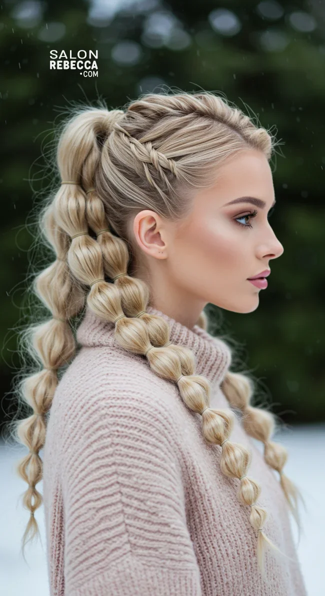 7. Bubble Braid Ponytail | 10 Unique Winter Hairstyles – Best Winter Trends