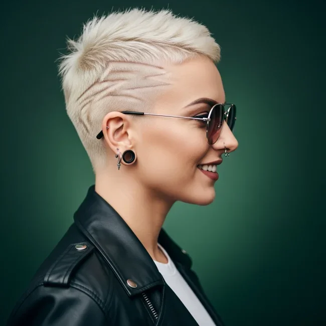 7. Bleached Blonde with Side Lightning Bolt | Bold And Beautiful: Embracing The Trend With A Buzz Cut For Women