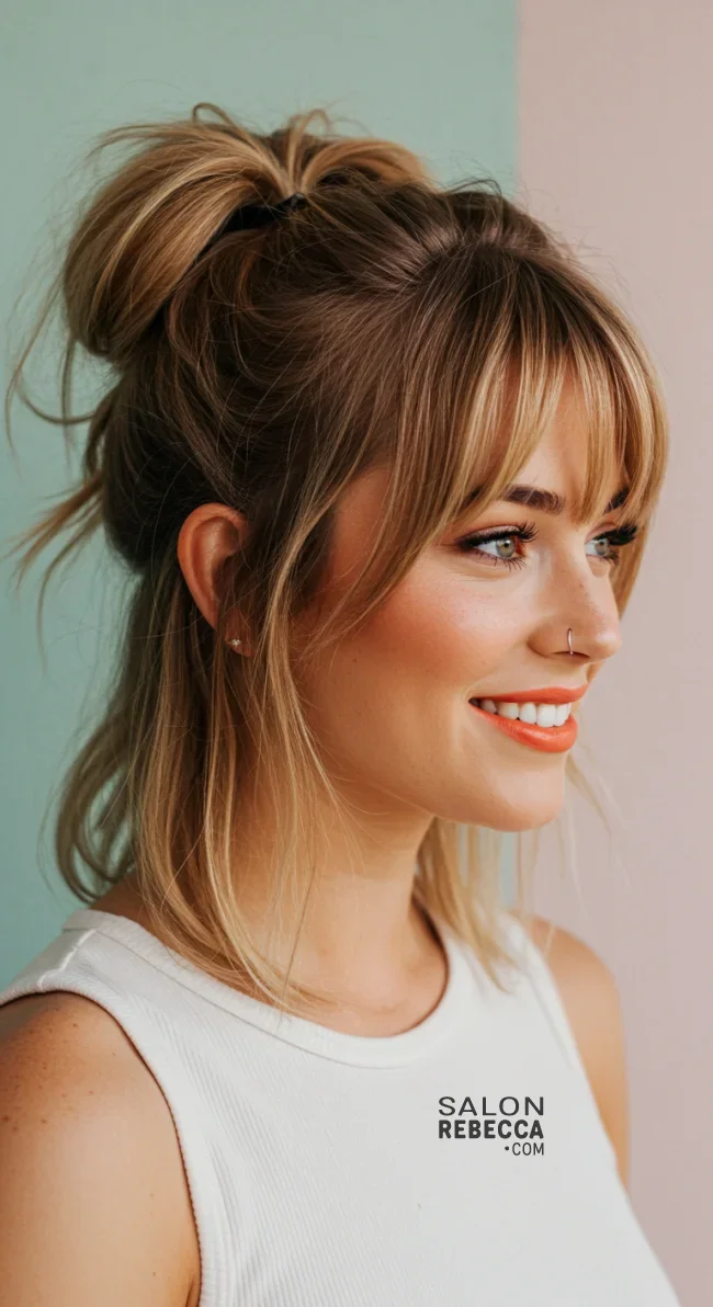 5. Wispy Bangs With Messy Ponytail | Embrace Effortless Charm With Messy Hairstyles
