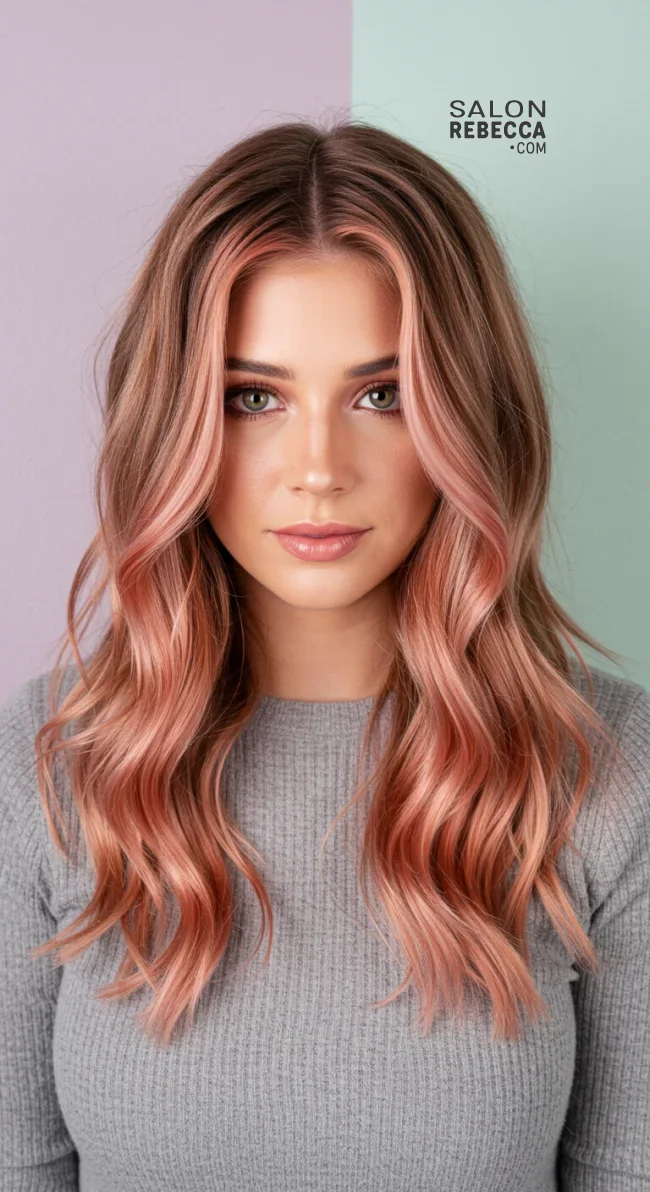 11. Rose Gold Chunky Highlights on Light Brown Hair | Chunky Highlights: Elevate Your Style With Trendy Colors