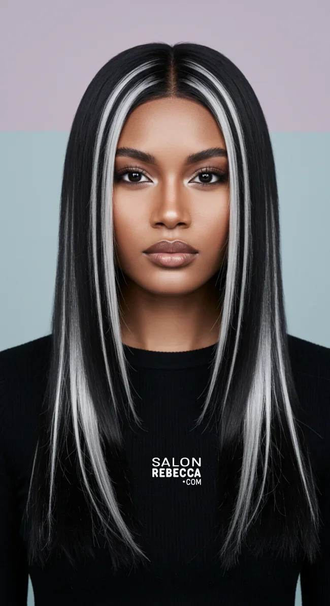 12. Silver Chunky Highlights on Black Hair | Chunky Highlights: Elevate Your Style With Trendy Colors