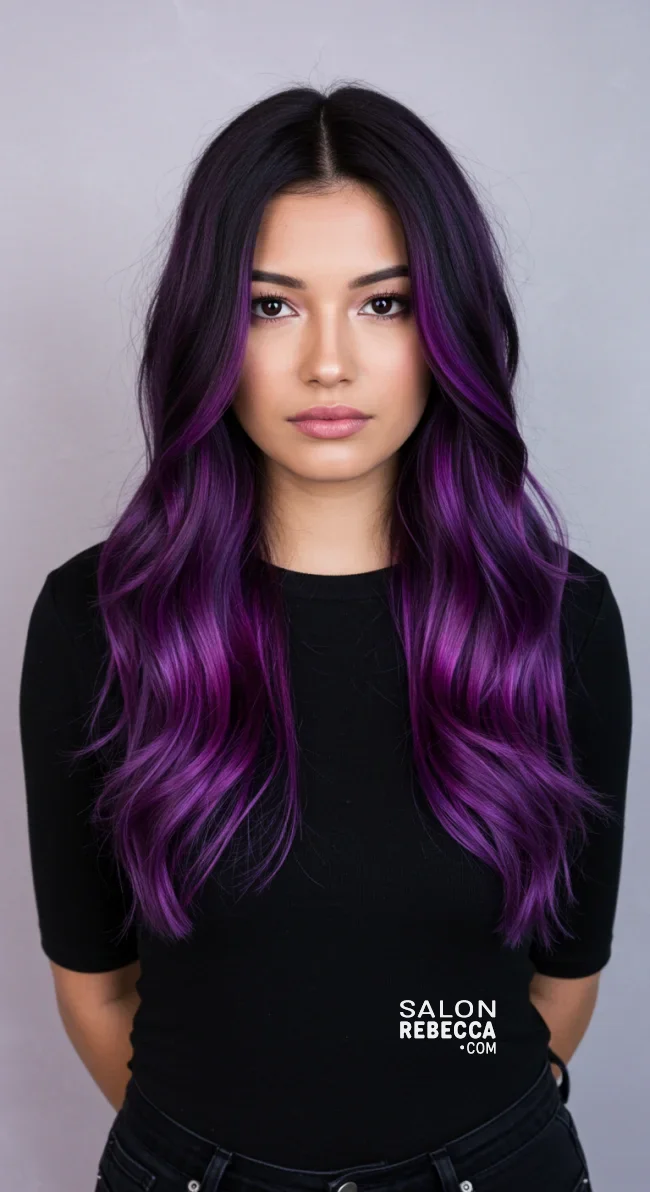 10. Violet Chunky Highlights on Dark Hair | Chunky Highlights: Elevate Your Style With Trendy Colors