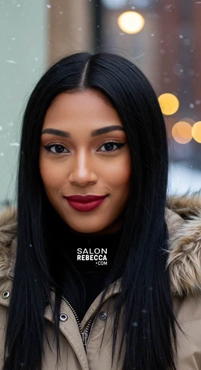 9. Straight and Sleek with a Middle Part | Elegant Winter Hairstyles With Celebrities: Embrace The Season In Style