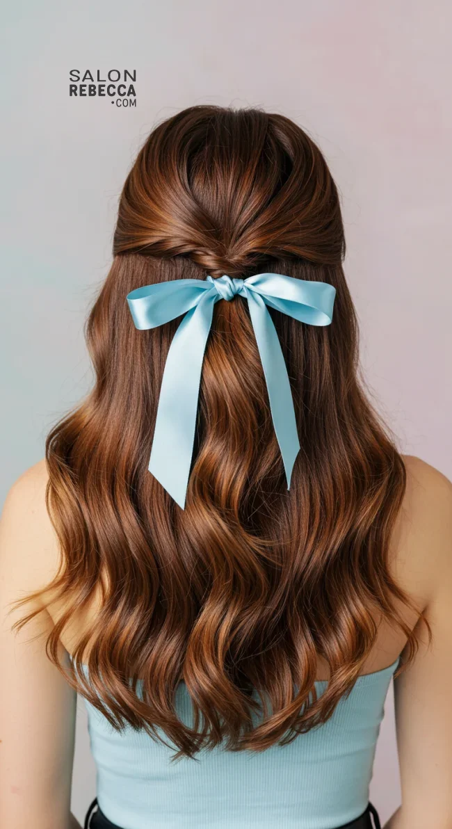 6. Half-Up, Half-Down with Ribbon | 8 Best Preppy Hairstyles: The Best Styles For A Classic Look