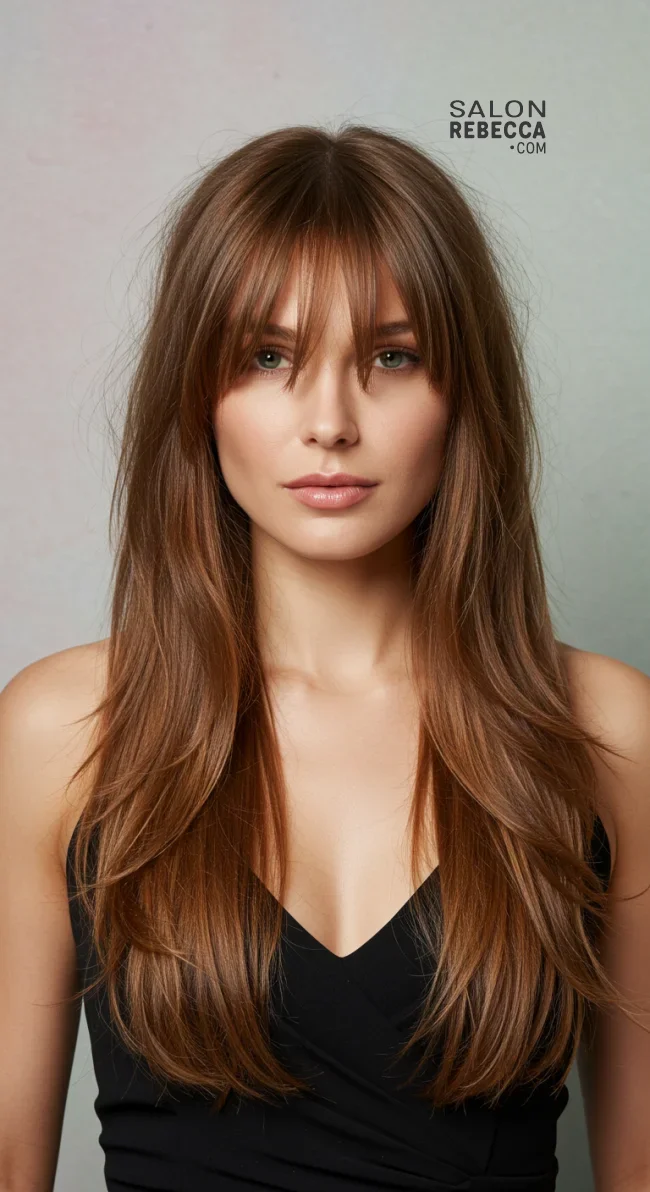 4. Wispy Bangs with Long Layers (For Heart-Shaped Faces) | Haircut Ideas Tailored To Your Face Shape: Top Trending Hairstyles For Women In 2025