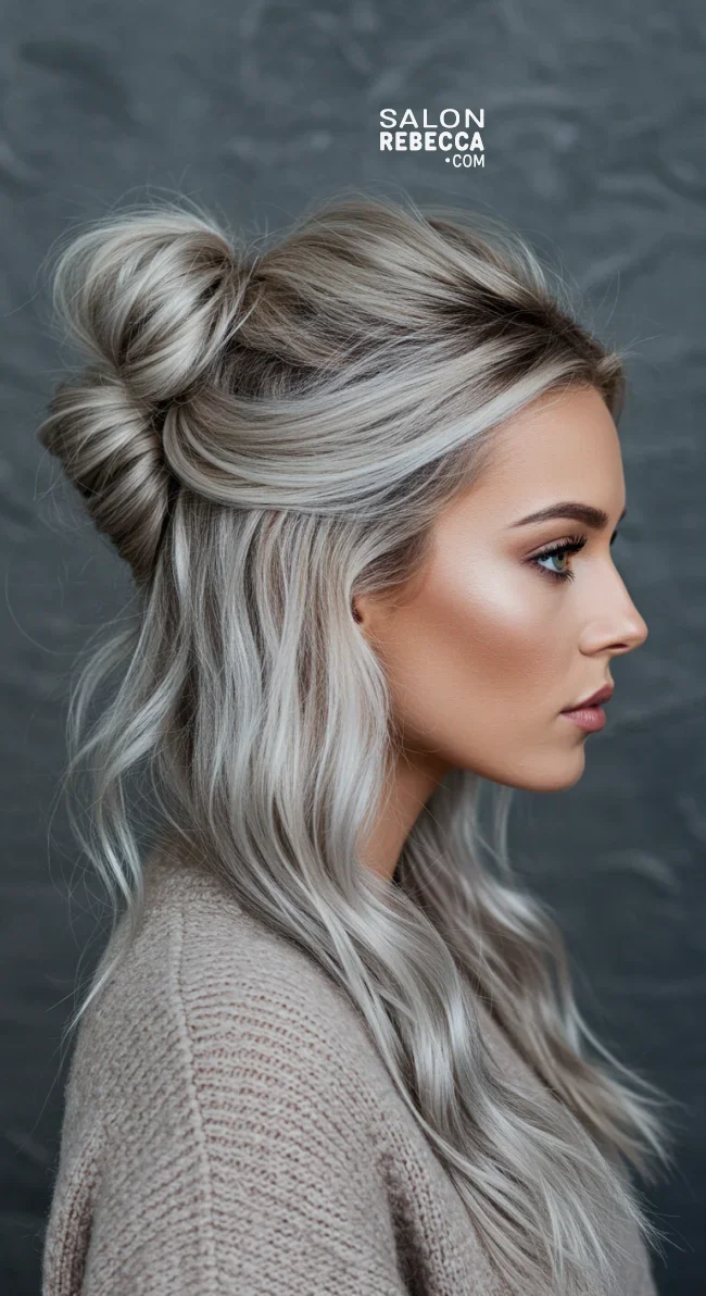 14. Silvery Blonde Half-Up Bun | Winter Blonde Hairstyles: 15 Chic Ways To Flaunt This Hair Color