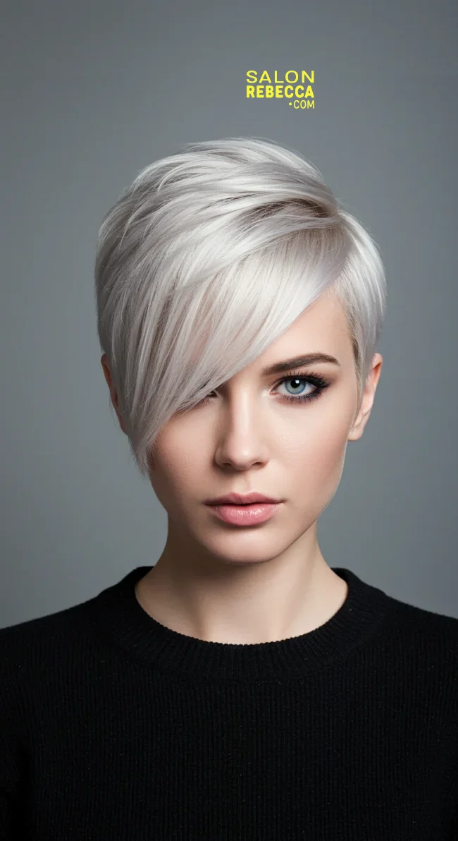 11. Ice Blonde Sleek Pixie with Side Bangs | Winter Blonde Hairstyles: 15 Chic Ways To Flaunt This Hair Color