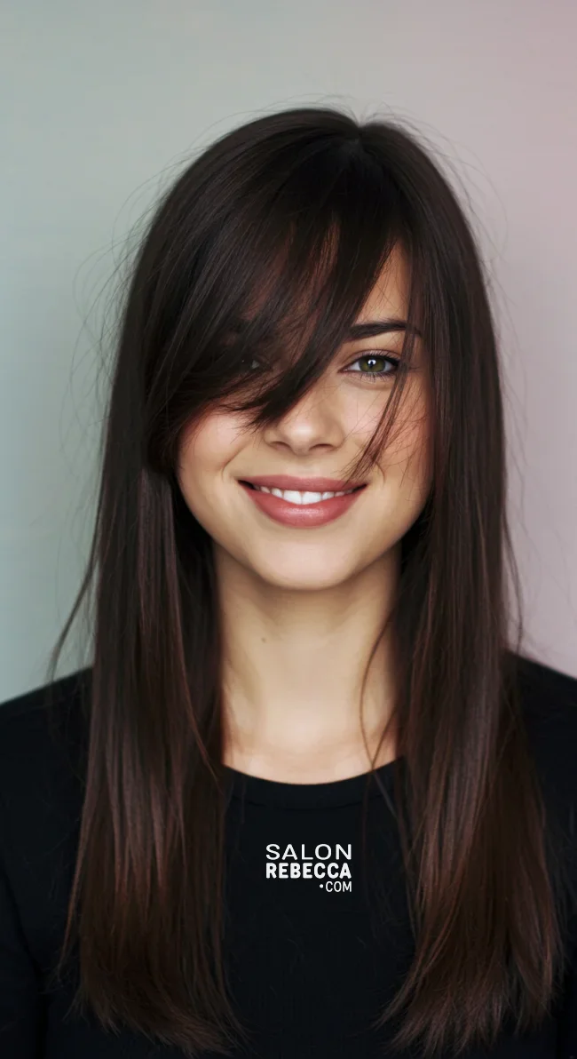 4. Side-Swept Bangs with Long Hair | Hairstyles For Long Face Shape: A Guide To Flattering And Trendy Looks