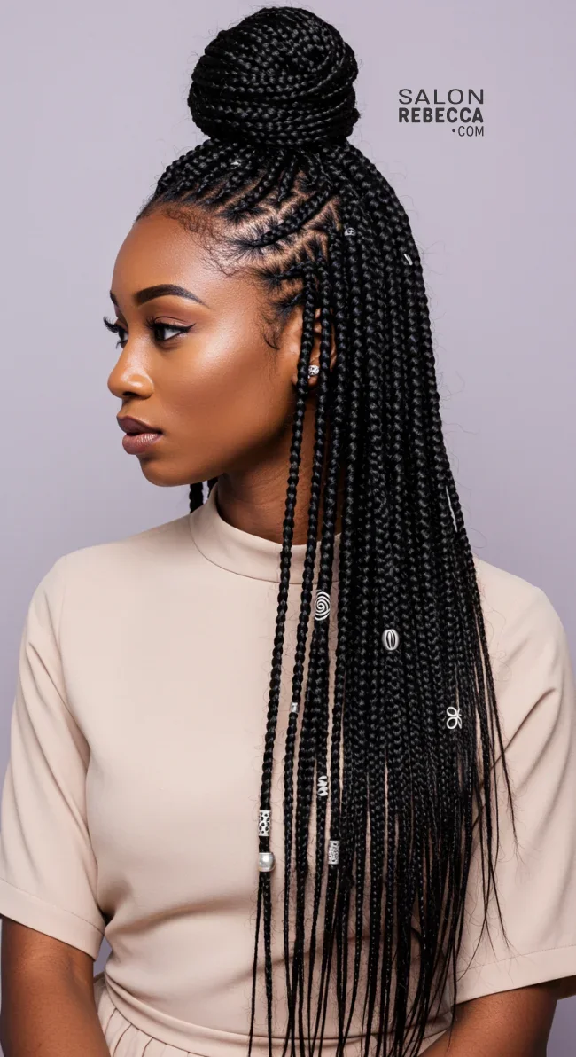 8. Half-Up, Half-Down Fulani Braids | 10 Trendy Fulani Braids To Try For A Fresh Look