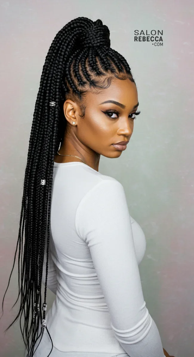 7. Fulani Braids with a Ponytail | 10 Trendy Fulani Braids To Try For A Fresh Look