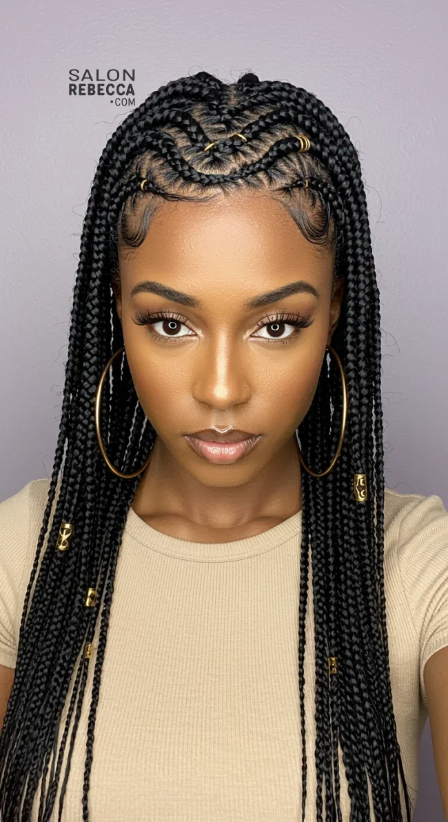 3. Fulani Braids with Curved Cornrows | 10 Trendy Fulani Braids To Try For A Fresh Look