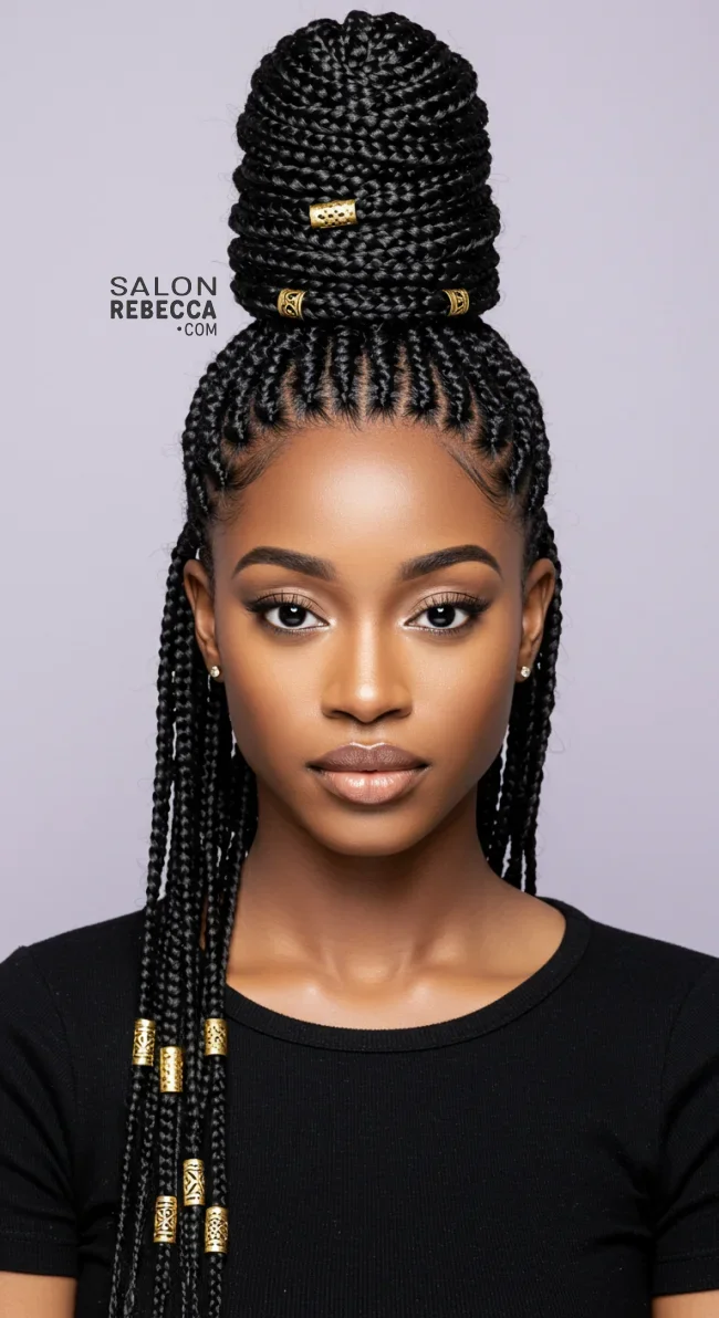 5. Fulani Braids with a High Bun | 10 Trendy Fulani Braids To Try For A Fresh Look