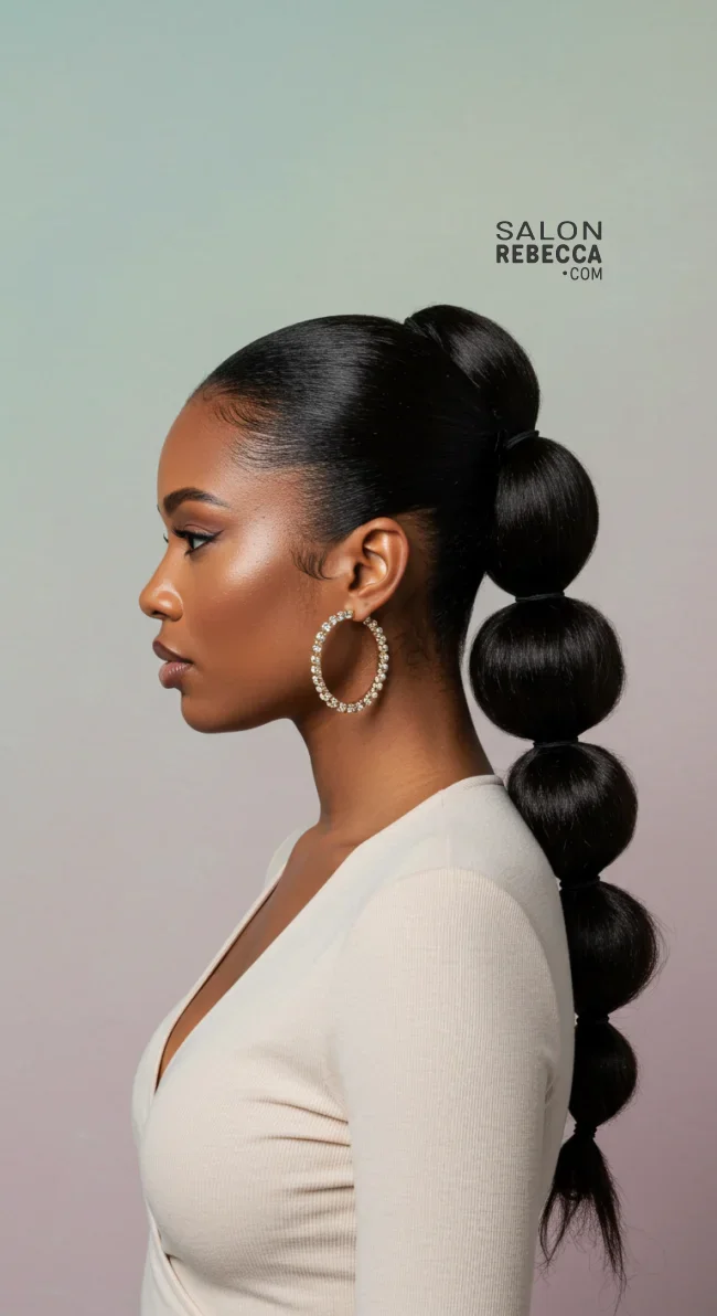 3. Bubble Ponytail | Ponytail Styles For Black Women: Trendy And Elegant Looks