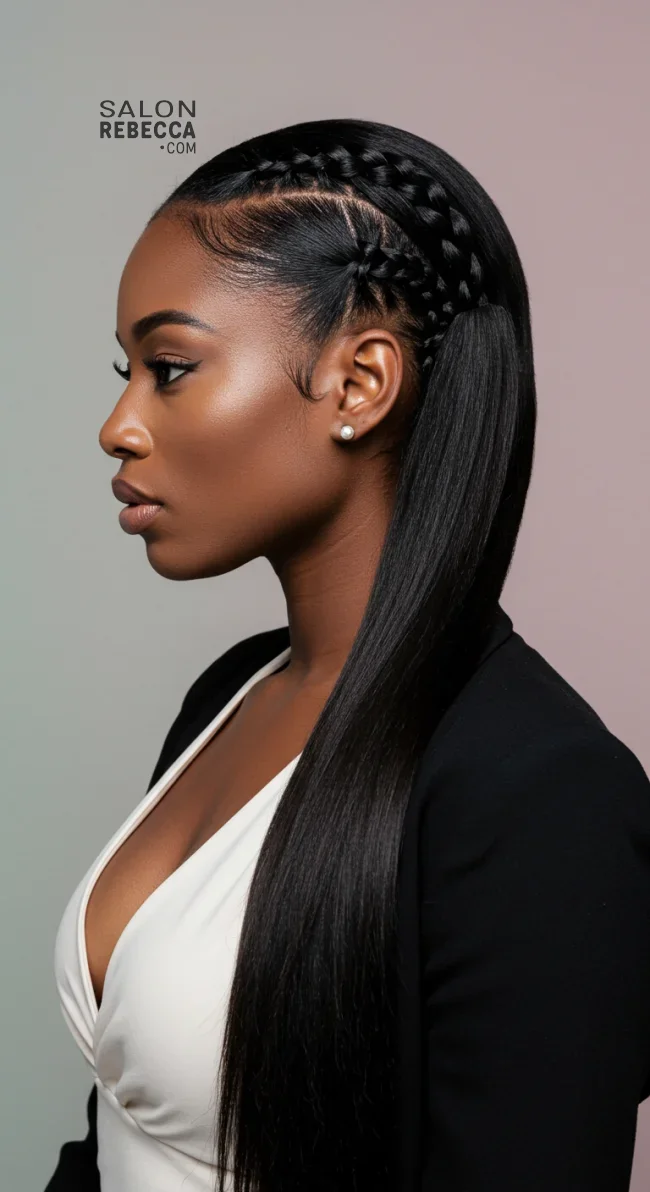 12. Braided Base Ponytail | Ponytail Styles For Black Women: Trendy And Elegant Looks