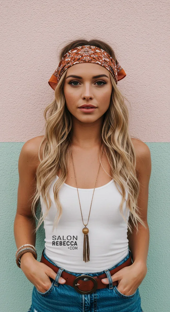 3. Bandana Headband with Loose Waves | Top 8 Fab Bandana Hairstyles To Elevate Your Look